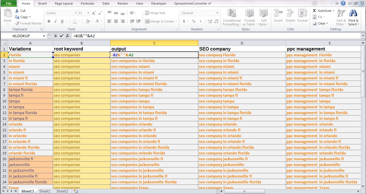 using excel for keyword research
